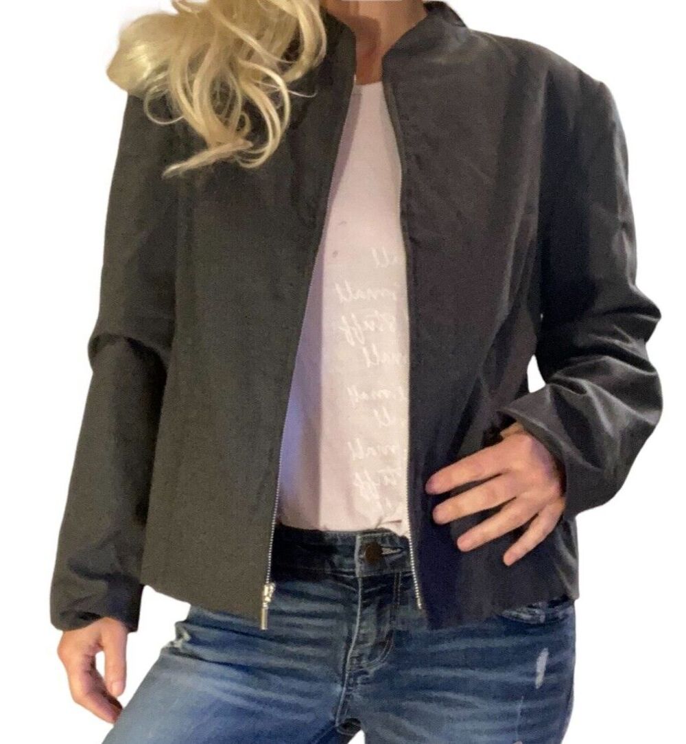 Jacket grey wool blend 16P *read size preppy long sleeve full zip dark academia